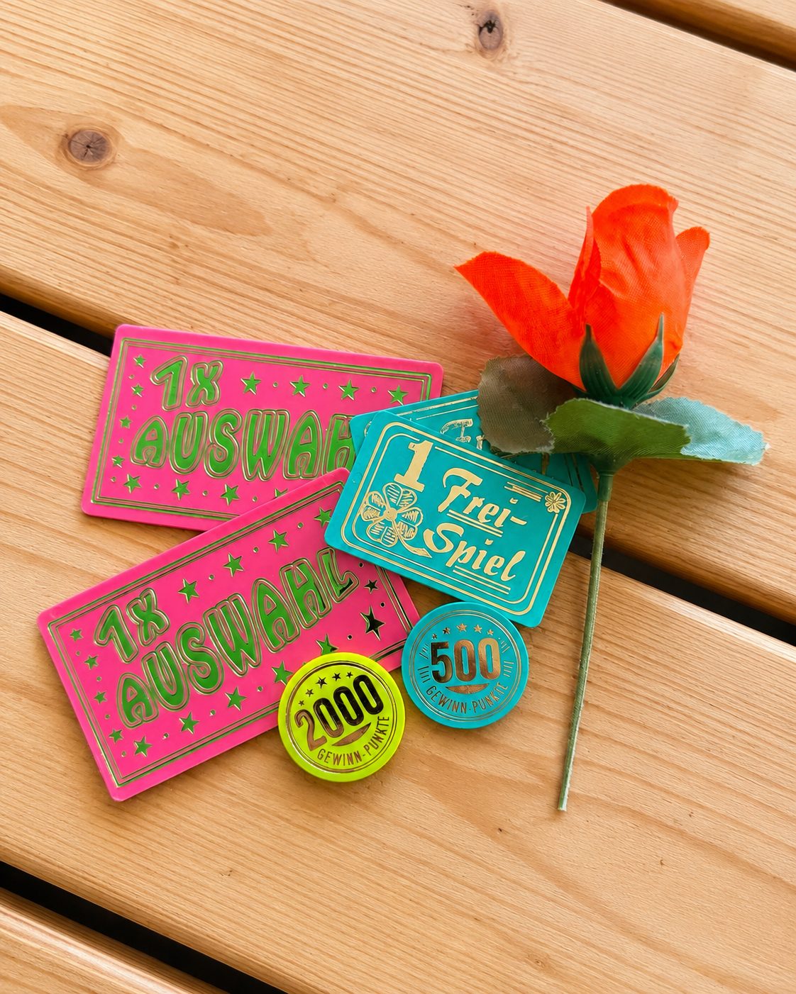 Gewinnspiel-Jetons und Punktekarten vom Grenzlandfest